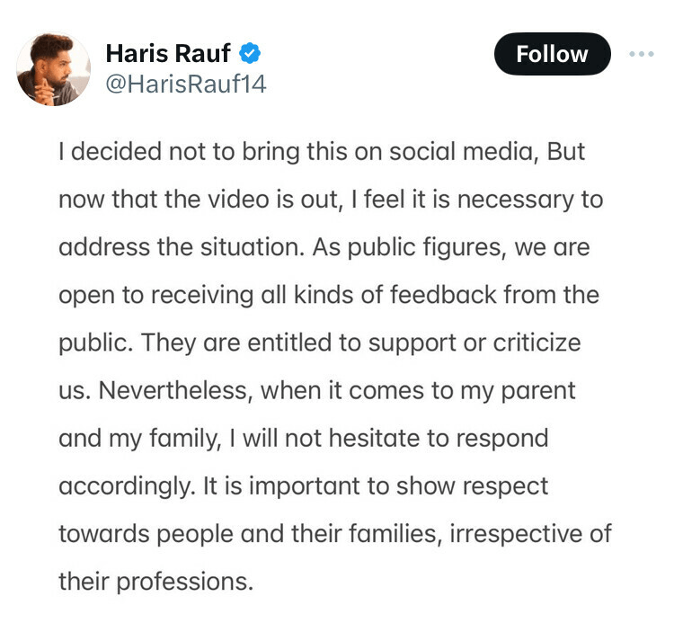 Will respond when it comes to family, says Haris Rauf after viral confrontational video